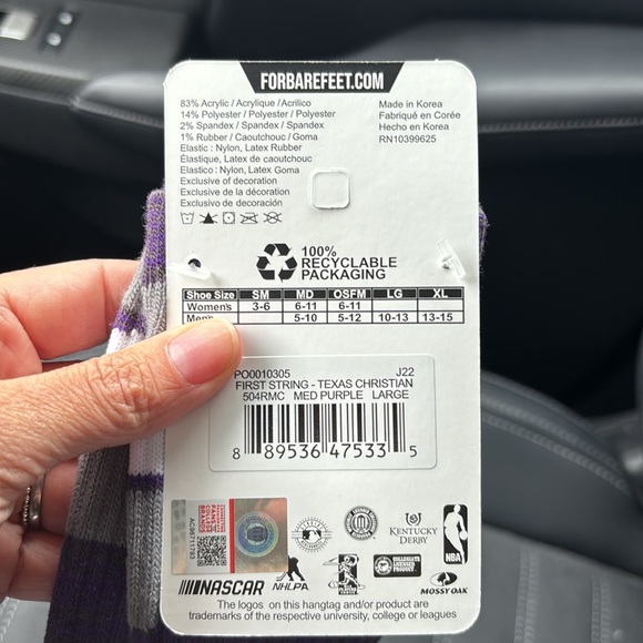 For Bare Feet First String TCU purple
Horned Frogs Men’s Socks large size 10-13 - Picture 3 of 7